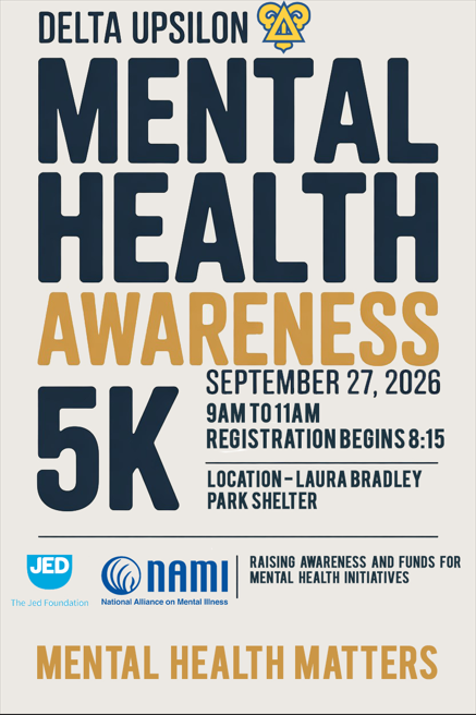 Delta Upsilon Mental Health Awareness 5K event flyer